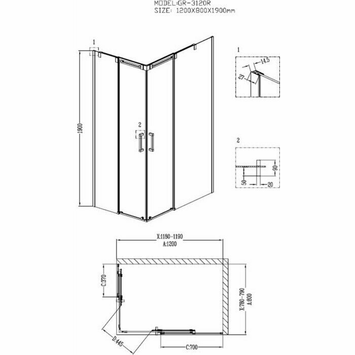 Душевой уголок Grossman Galaxy 120x80 прозрачный, хром, правый (GR-3120R)