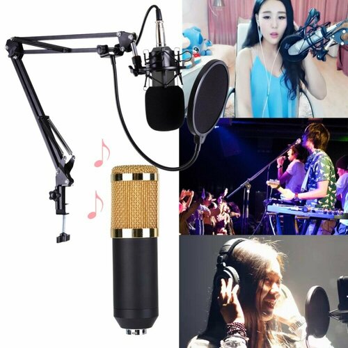 Профессиональный студийный конденсаторный микрофон для записи, с подставкой и поп-фильтром