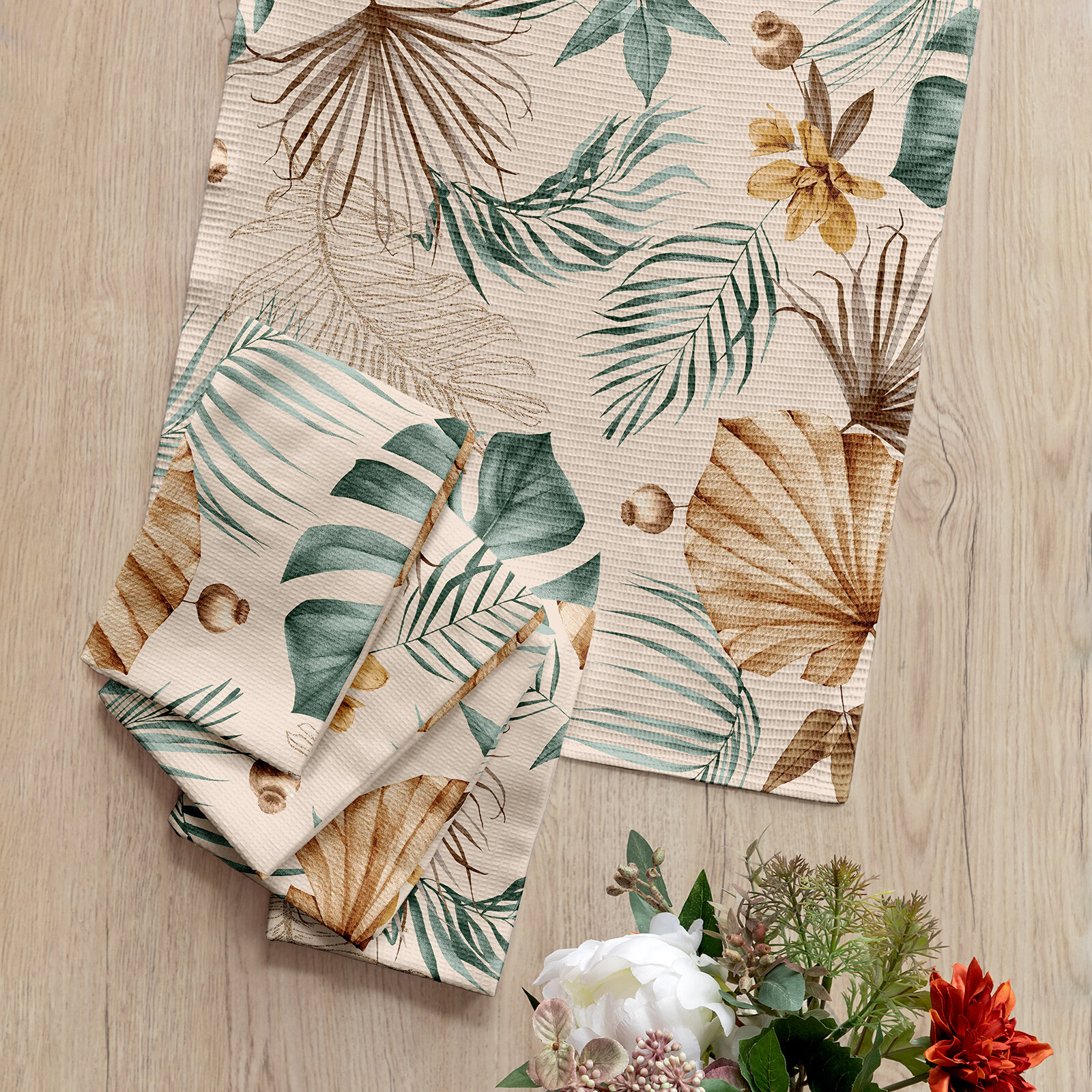 Набор вафельных полотенец 45х60 5 шт "Mia Cara" 30662-2 Tropical palm - фотография № 4