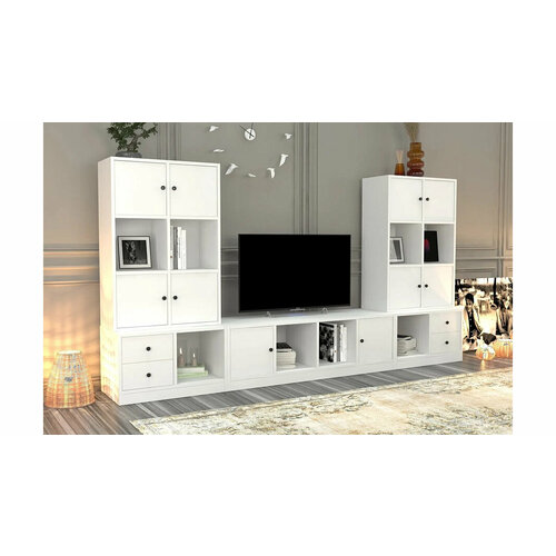 Стенка модульная Билли Айден Белый Фасадный 0101 по мотивам Ikea Икея, 260х137х40 см, ЛДСП