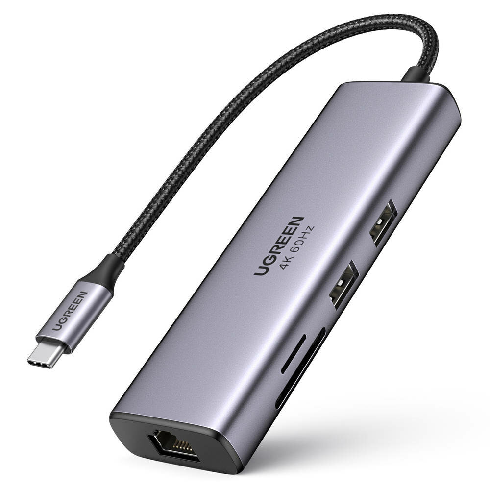 Адаптер UGREEN CM512 (60515) USB-C Multifunction Adapter with Ethernet Interface серый космос