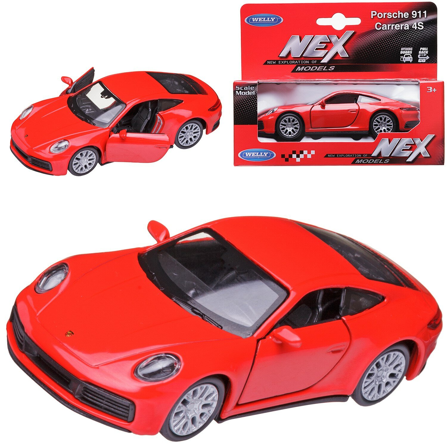 Машинка Welly 1:38 PORSCHE 911 CARRERA 4S красная 43781W/красная