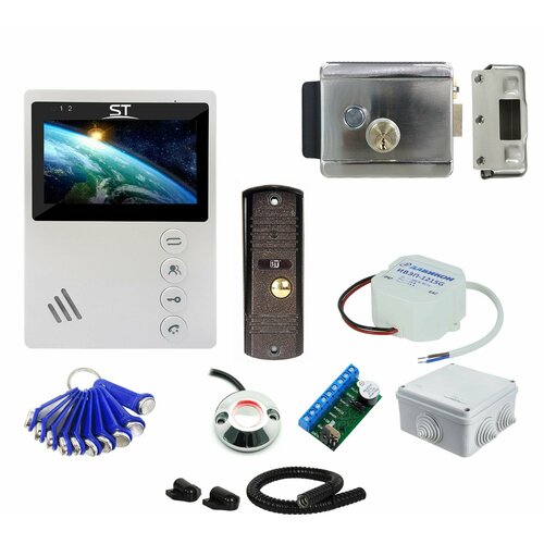 Комплект видеодомофона ST 43 белый с электромеханическим замком считывателем и ключами TM дома магазина на калитку 52 12340₽