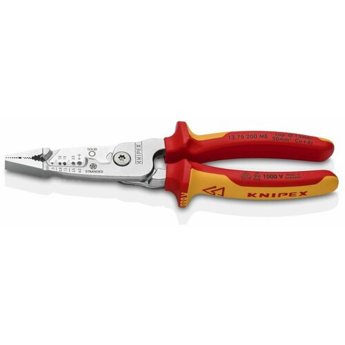 Клещи электромонтажные KNIPEX, 5-в-1, зачистка: 0.75 4 / 6 мм, рез: 15 мм / 50 мм, VDE диэлектрические ручки KN-1376200ME желтый, красный