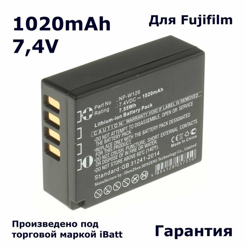 Аккумулятор 1020mAh, для NP-W126S iB-F152 аккумулятор fnp 150 для fujifilm finepix s5 pro is pro np 150 pl451g 857 fnp 150 2200mah