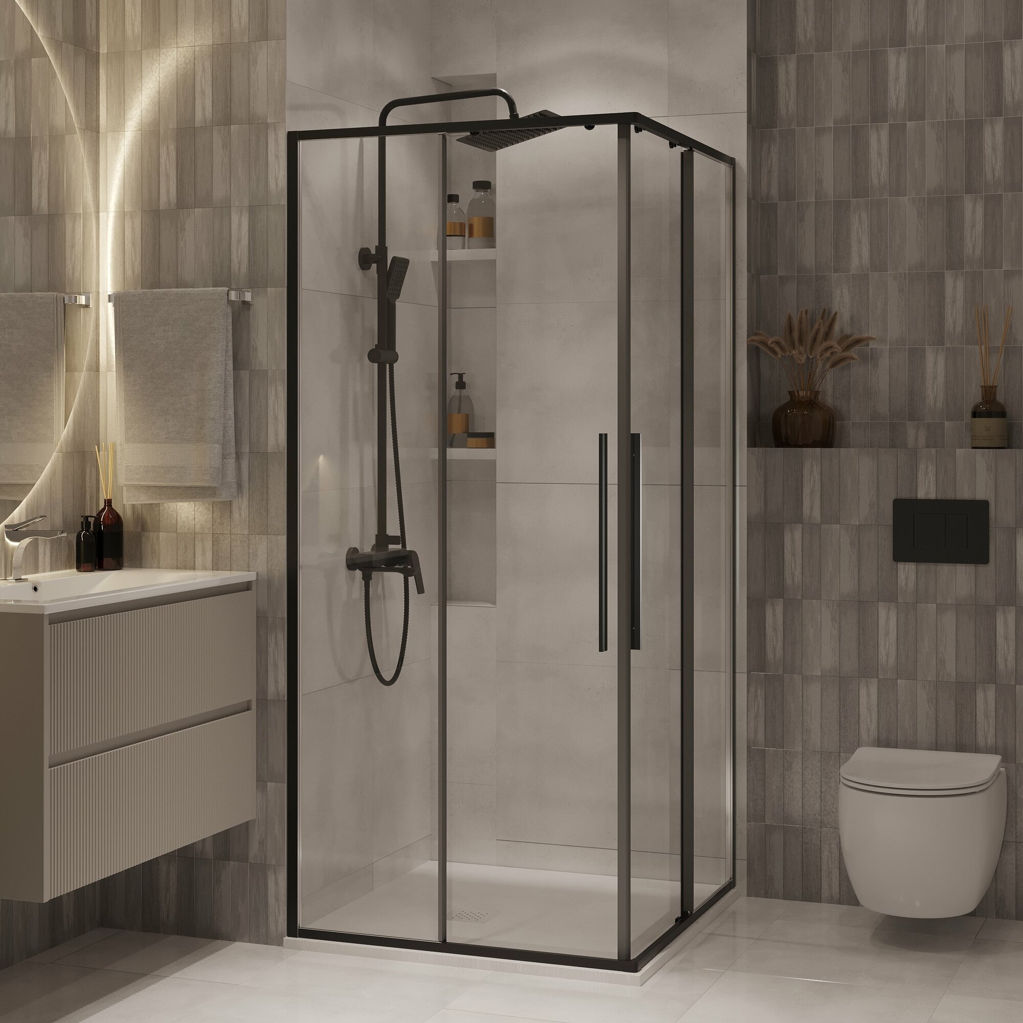 фото Душевой уголок Niagara Nova 80x80 NG-6822-34BLACK стекло прозрачное, профиль черный матовый, без поддона