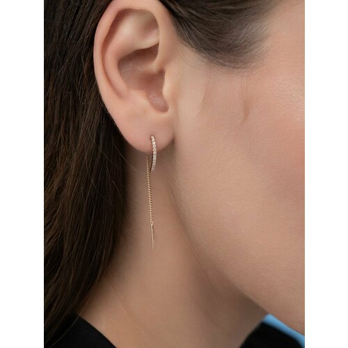 Серьги цепочки Argentum серебро 925 проба золочение фианит размер 2 мм длина 5 см золотистый 1083₽