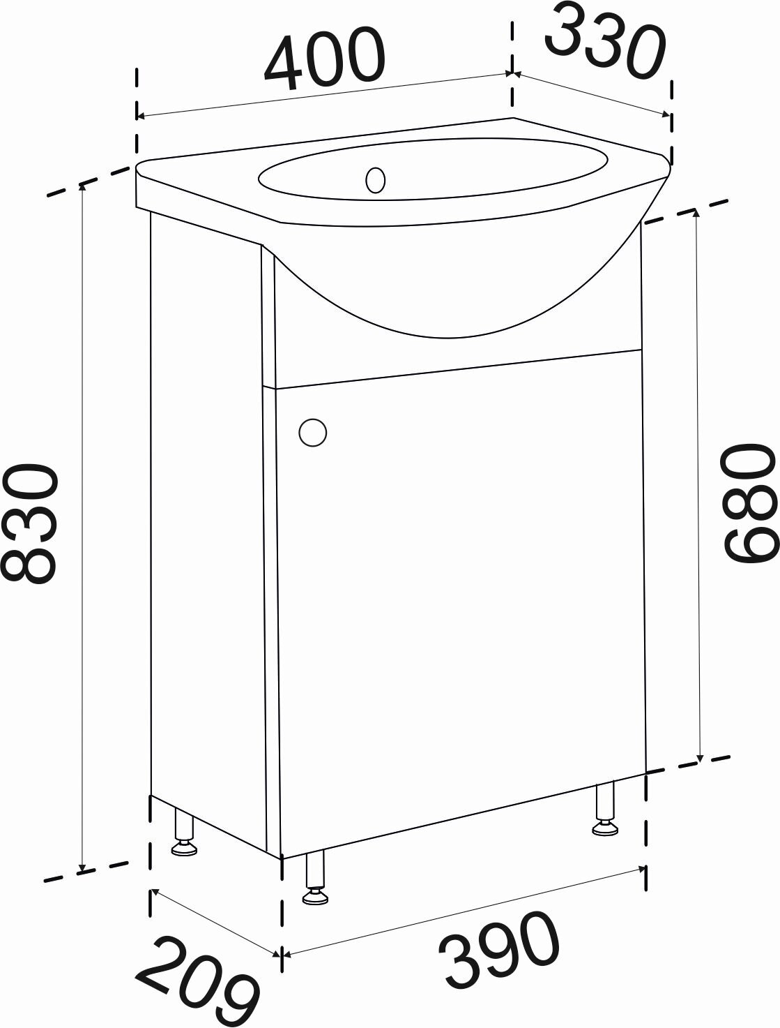 Тумба Emmy "Мальта 40" с раковиной Sanita "Манго 40", напольная, белая — фото 1