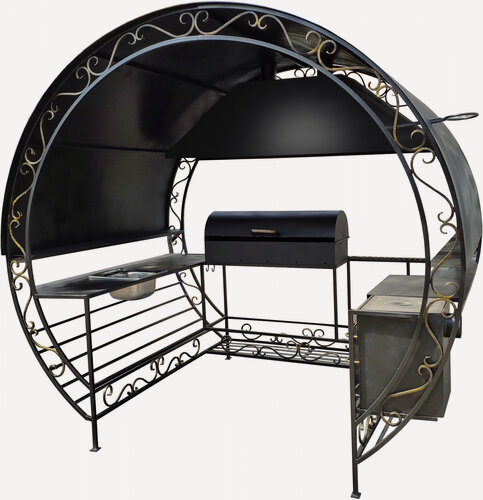 Изображение товара Мангальный комплекс "Бухта" с жаровней и печью, с крышей и дровницей