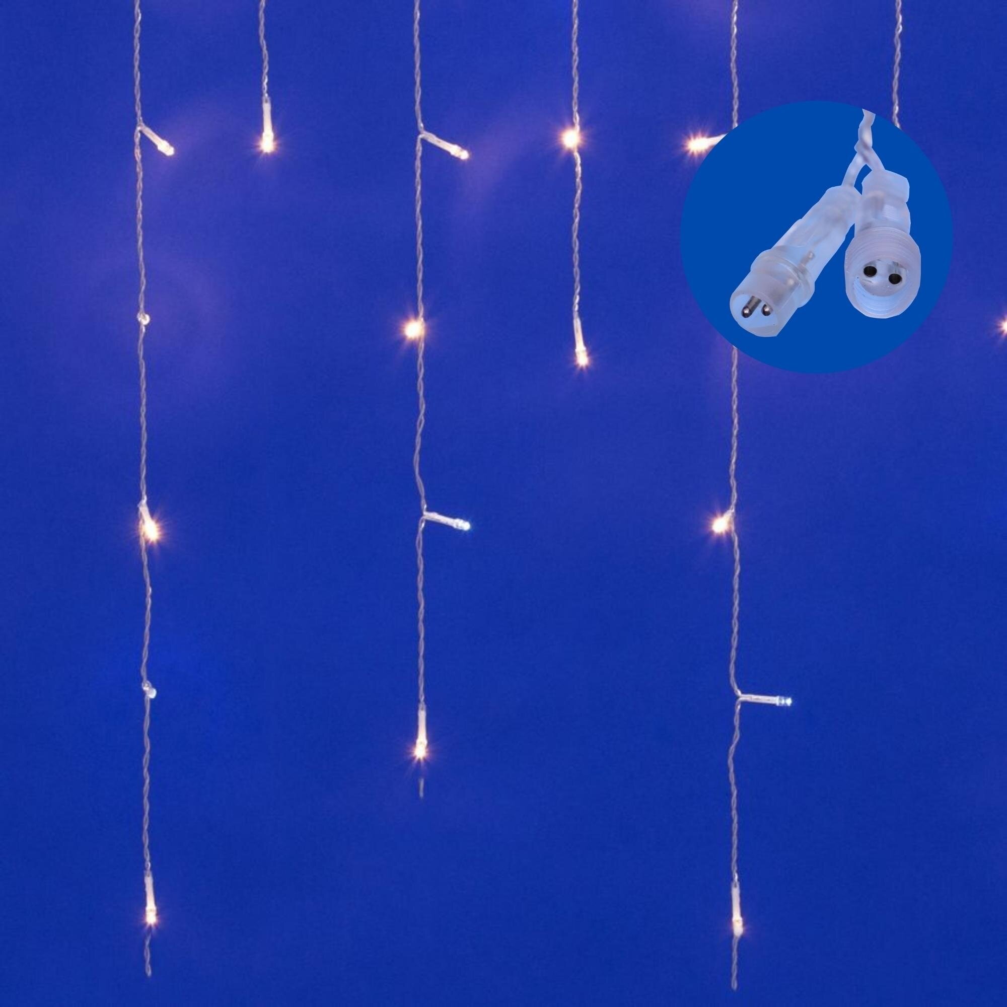 Гирлянда светодиодная бахрома IP44 с эффектом мерцания, теплый белый/белый свет, провод прозрачный, 3м.