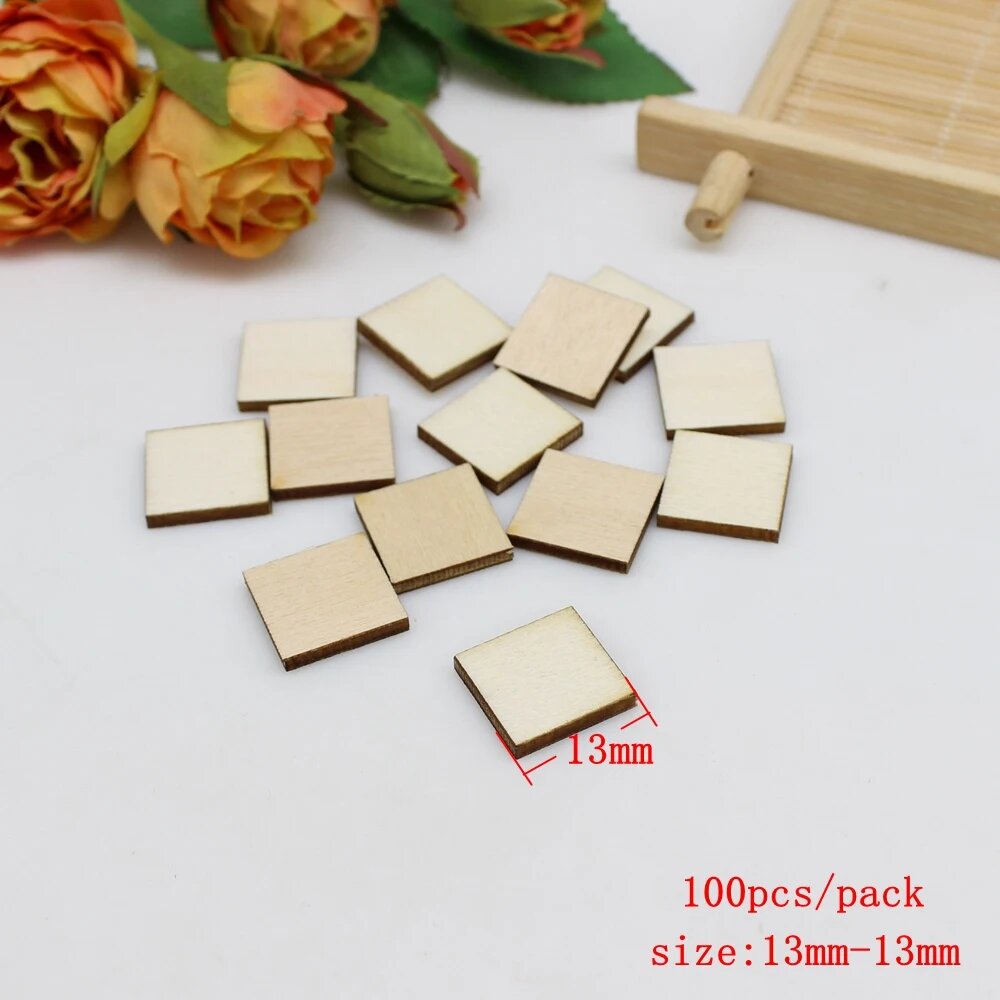 Деревянные пустые квадраты, 10-50 мм, 13mm 100pcs, 2.5mm