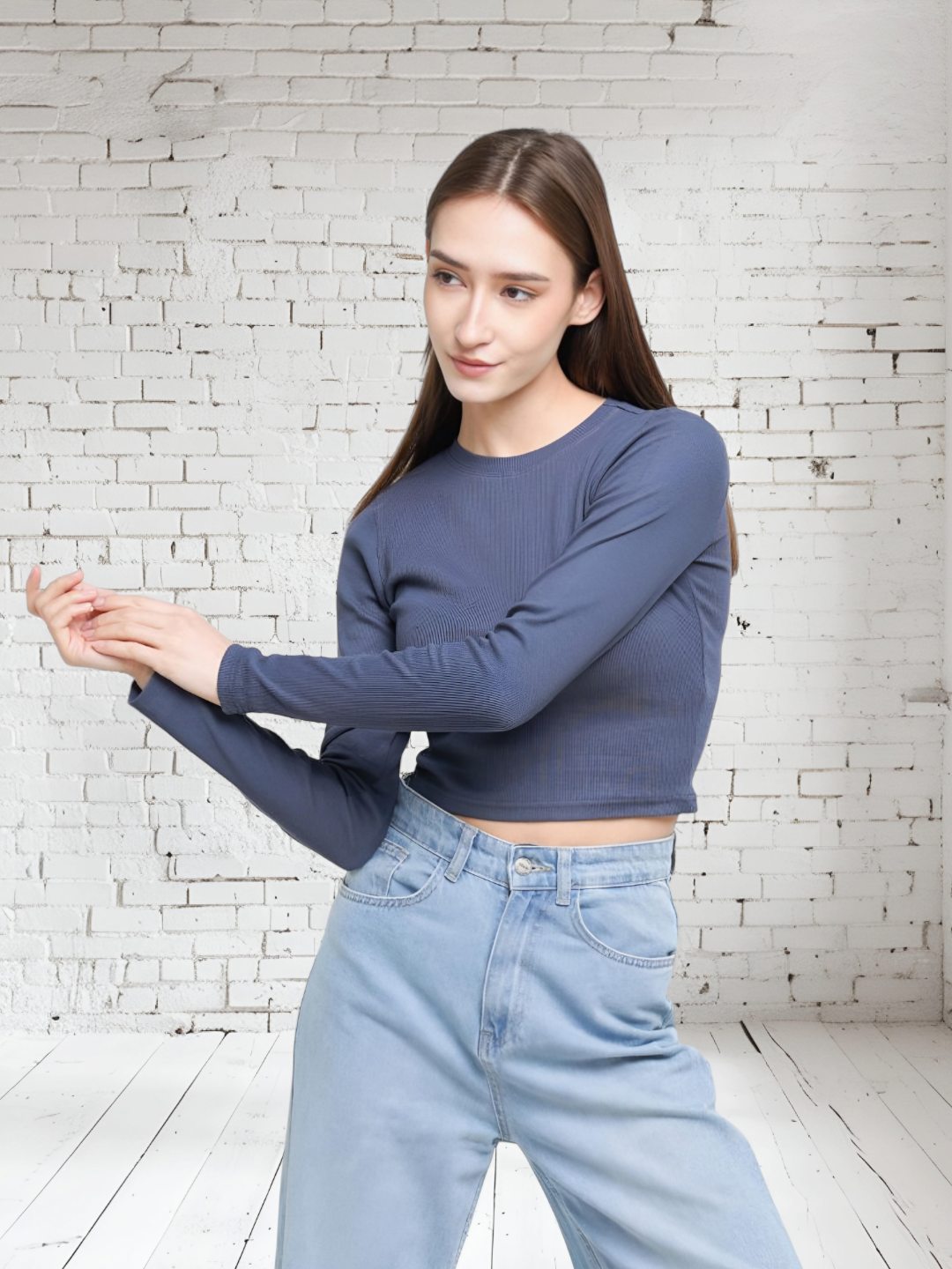 Кроп-топ Женский кроп-топ, лонгслив с длинными рукавами, 1 шт., размер 44-46, хром — фото 1