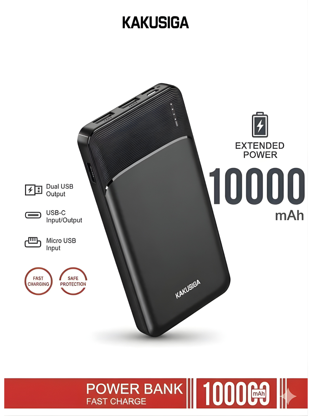 Повербанк 10000 мАч, с кабелями, USB зарядка, внешний аккумулятор — фото 1