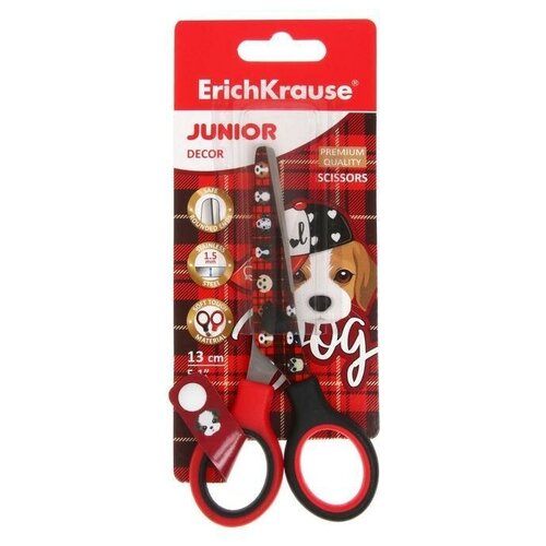 Ножницы детские 13 см, ErichKrause Junior Decor Dog, с принтом на лезвиях ножницы детские 13 см erichkrause junior decor curly sheep с принтом на лезвиях закруглённые концы блистер 12 шт