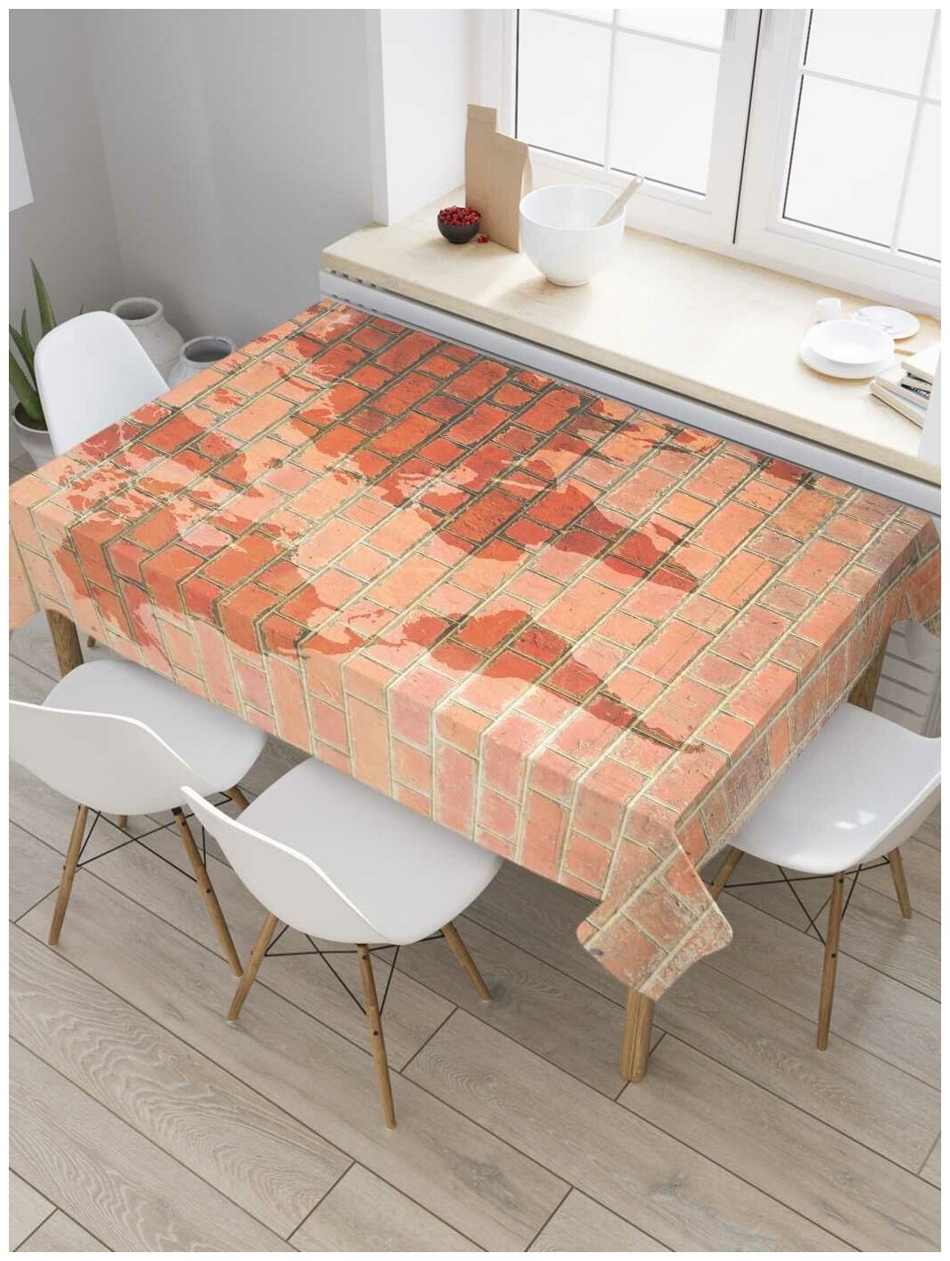 Скатерть прямоугольная JoyArty на кухонный стол "Настенная карта" из оксфорда, 180x145 см