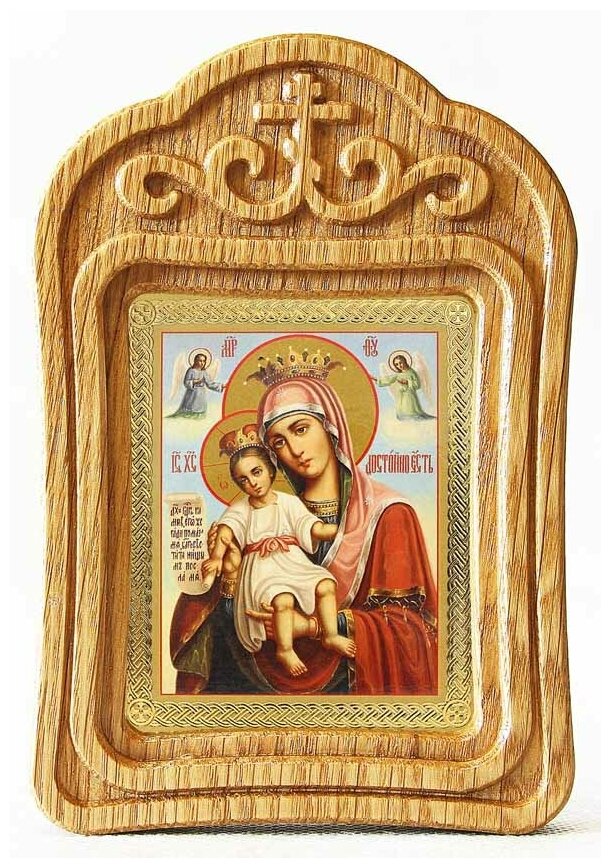 Икона Божией Матери "Достойно есть" или "Милующая", в резной деревянной рамке