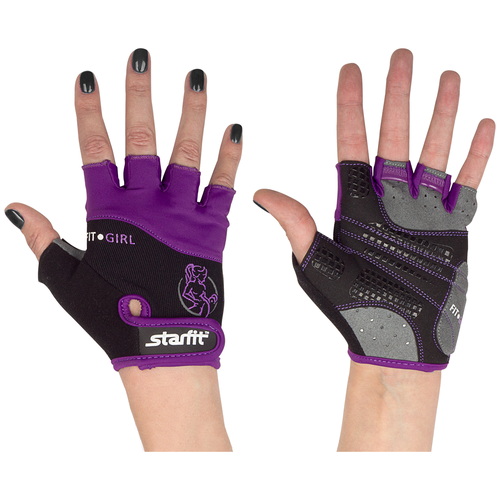 фото Перчатки для фитнеса starfit su-113, черные/фиолетовые/серые размер m