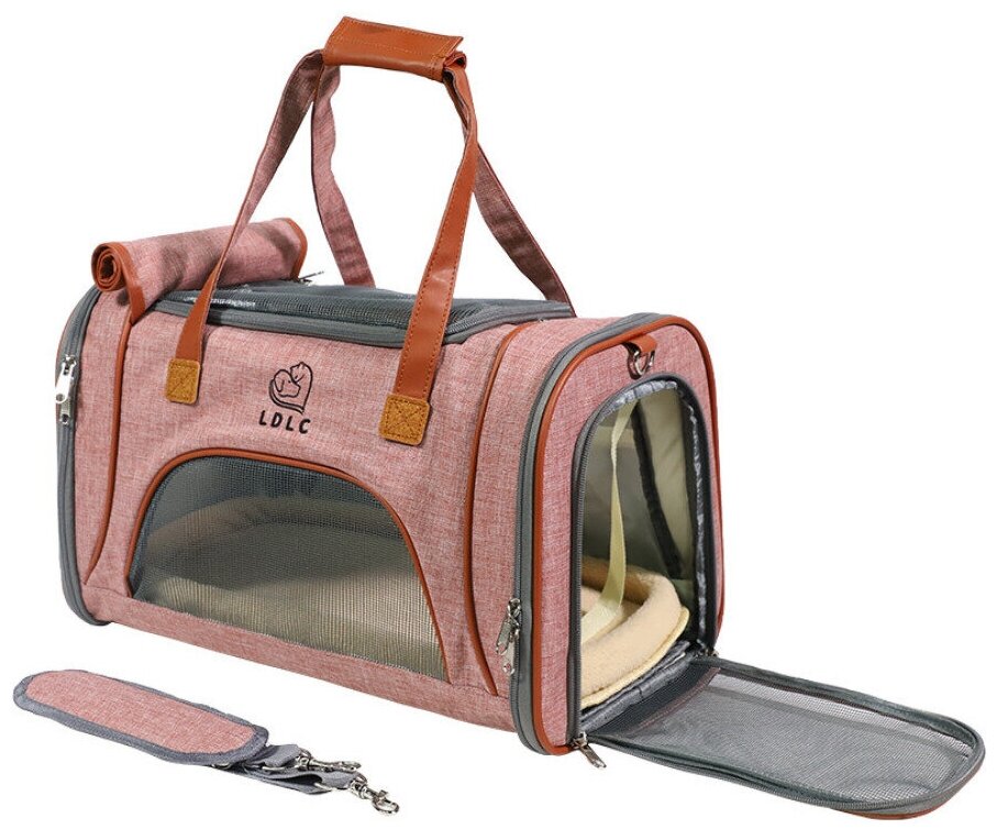 Дорожная сумка переноска для домашних животных 46x26x28, розовая