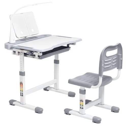 Купить Комплект Anatomica Vitera парта + стул + выдвижной ящик + подставка белый/серый, Парты и столы