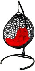 Кресло, M-Group, подвесное Капля с ротангом Люкс черное красная подушка