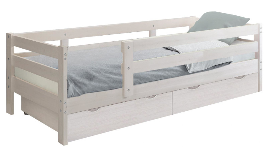 Кровать для ребенка Боровичи-Мебель Норка с ящиками и бортиком выбеленная береза 196х87х65 см