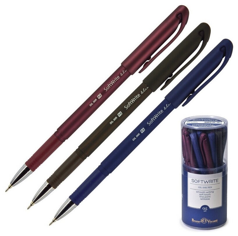 Ручкa BrunoVisconti, шариковая масляная, 0.5 мм, синяя, SoftWrite. ORIGINAL, Арт. 20-0088