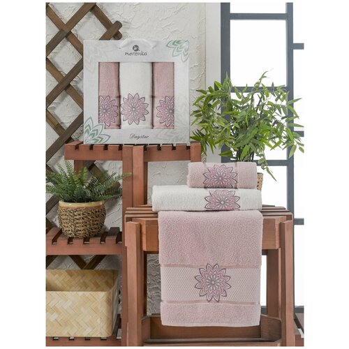 фото Подарочный набор полотенец для ванной 50х90(2), 70х140(1) merzuka daystar хлопковая махра светло-розовый merzuka (турция)