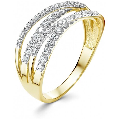 Кольцо Vesna jewelry, желтое золото, 585 проба, родирование, бриллиант, размер 18, бесцветный