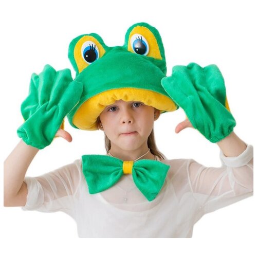 Карнавальный костюм Лягушка-квакушка, меховая шапка, бабочка, перчатки, рост 122-134 см детский карнавальный костюм паучок шапка плащ рост 122 134 см