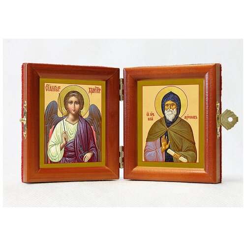 Складень именной Преподобный Илия Муромец, Печерский - Ангел Хранитель, из двух икон 8*9,5 см