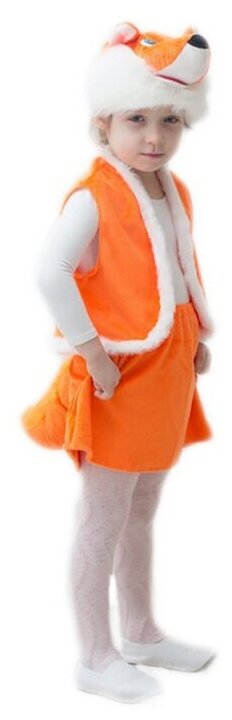 Карнавальный костюм "Лисенок", мех, шапка, жилет, юбка с хвостом, рост 104-116