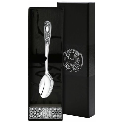 фото Ложка кофейная №1 посеребренная с чернью + футляр кольчугинский мельхиор,кольчугинский мельхиор