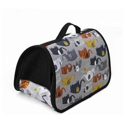 Сумка-переноcка жесткая для кошек и собак (35х22х26см), серый, дизайн 