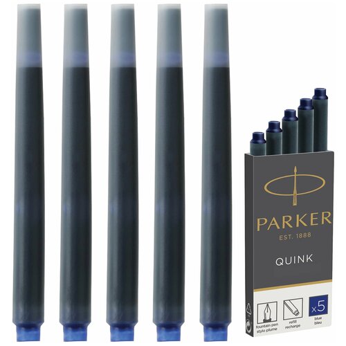 Картриджи чернильные PARKER Cartridge Quink, комплект 5 шт, синие, 1950384