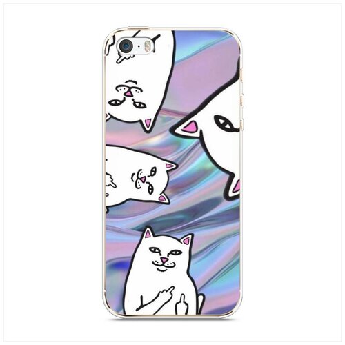 фото Силиконовый чехол "кот с факами на шелке" на apple iphone 5/5s/se / айфон 5s case place