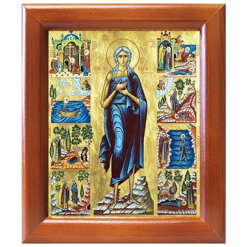 Преподобная Мария Египетская с житием, икона в деревянной рамке 12,5*14,5 см