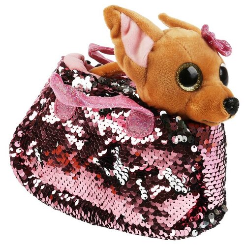 Мой питомец Мягкая игрушка Собачка коричневая, 15см в розовой сумочке