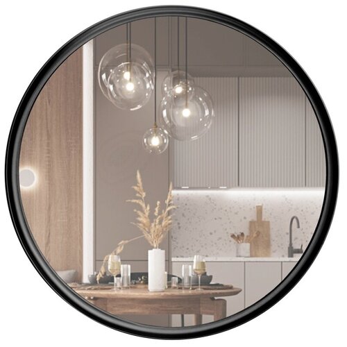 Зеркало настенное круглое для ванной, зеркало в раме в гардеробную, прихожую, гостиную, ванную черное 60 см