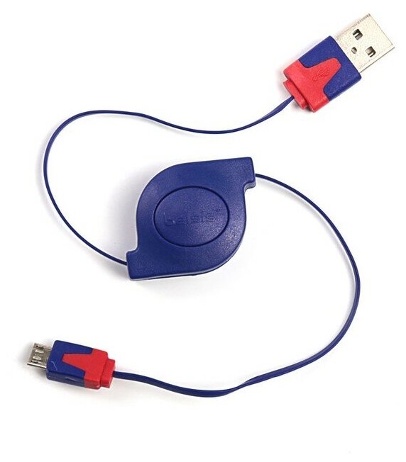 Кабель-рулетка USB 2.0 A вилка - micro B (5 Pins) вилка, сине-красный — фото 1