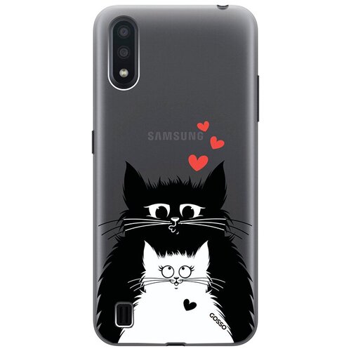 Ультратонкий силиконовый чехол-накладка ClearView 3D для Samsung Galaxy A01 с принтом Cats in Love ультратонкий силиконовый чехол накладка clearview 3d для samsung galaxy m31s с принтом cats in love