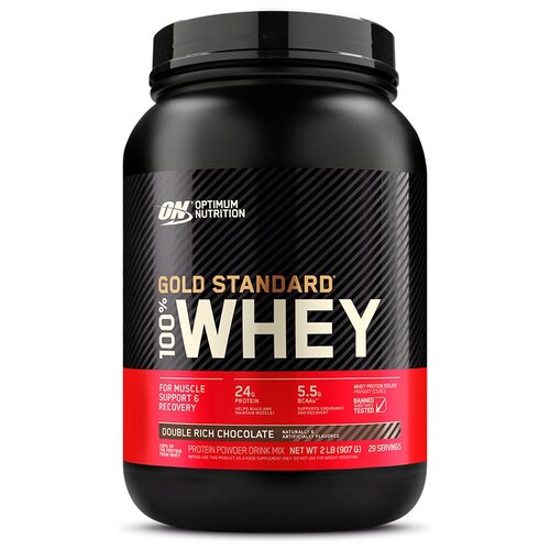 Протеин Optimum Nutrition 100% Whey Gold Standard, 909 гр., двойной шоколад протеин optimum nutrition 100% whey gold standard двойной богатый шоколад 4540 гр
