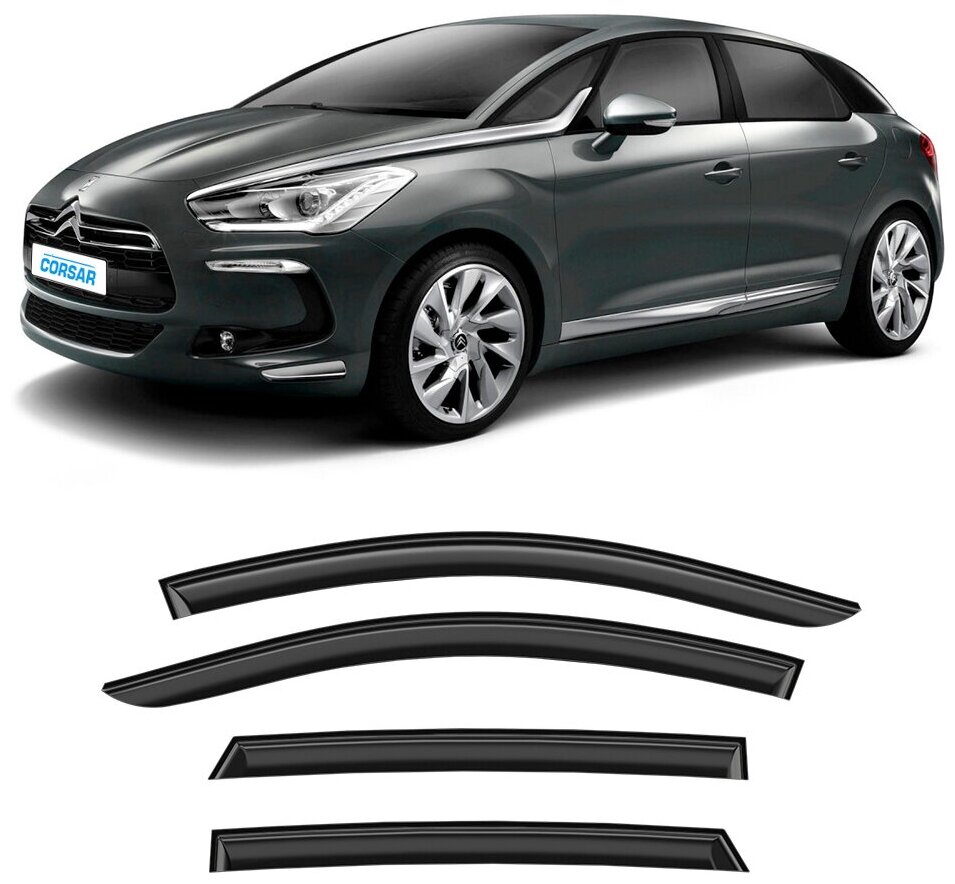 Дефлекторы на окна Voron Glass CORSAR Citroen DS5 2012-н.в., комплект 4шт, - фото №13