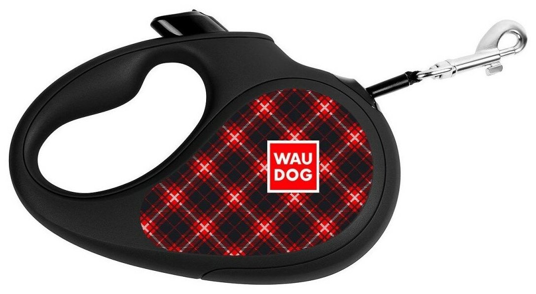 Поводок-рулетка WAUDOG R-leash "Шотландка" для собак, светоотражающая лента, L, до 50 кг, 5 м черный - фотография № 2