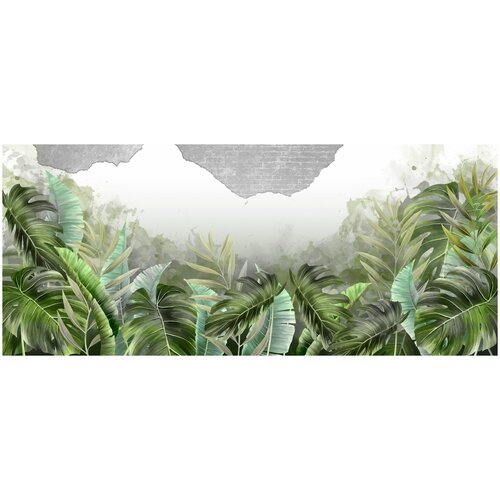 Фотообои Уютная стена Тропические листья на фоне стены 630х270 см Бесшовные Премиум (единым полотном) фотообои уютная стена тропические цветы на фоне стены 540х270 см бесшовные премиум единым полотном