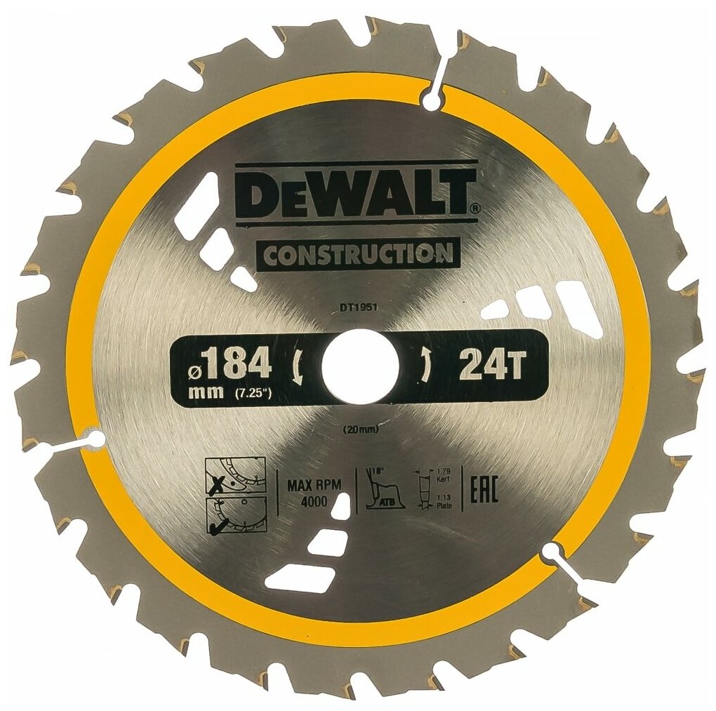 Пильный диск по дереву DEWALT Construction DT1951 [184*20мм, 24T, ATB +18°] - фотография № 5