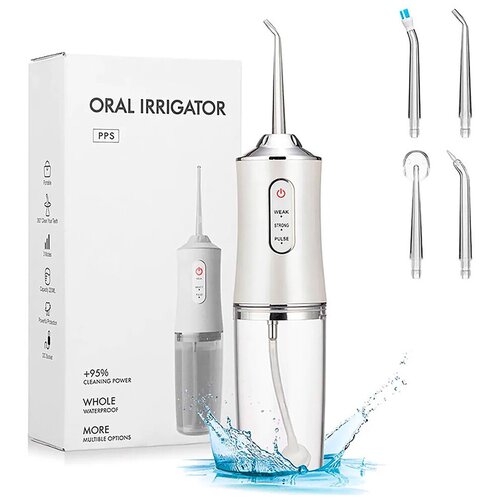 Ирригатор для полости рта портативный Oral Irrigator PPS / аппарат для чистки зубов, белый