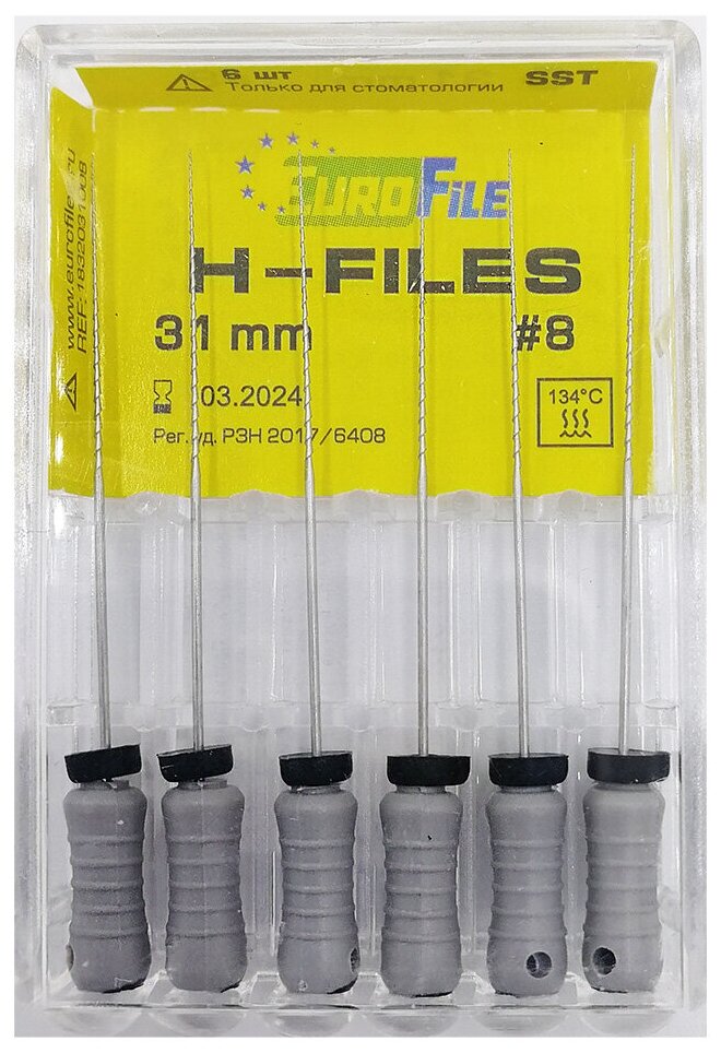 H-Files - ручные стальные файлы, 31 мм, N 08, 6 шт/упак