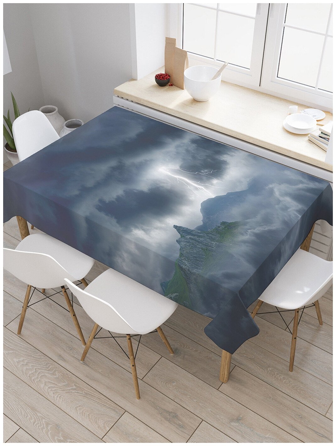 Скатерть прямоугольная JoyArty "Темные облака" из сатена, 120x145 см
