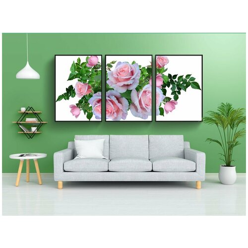 фото Набор модулных постеров для интерьера "розы, розовый, цветы" 60x90 см. в тубусе, без рамки lotsprints
