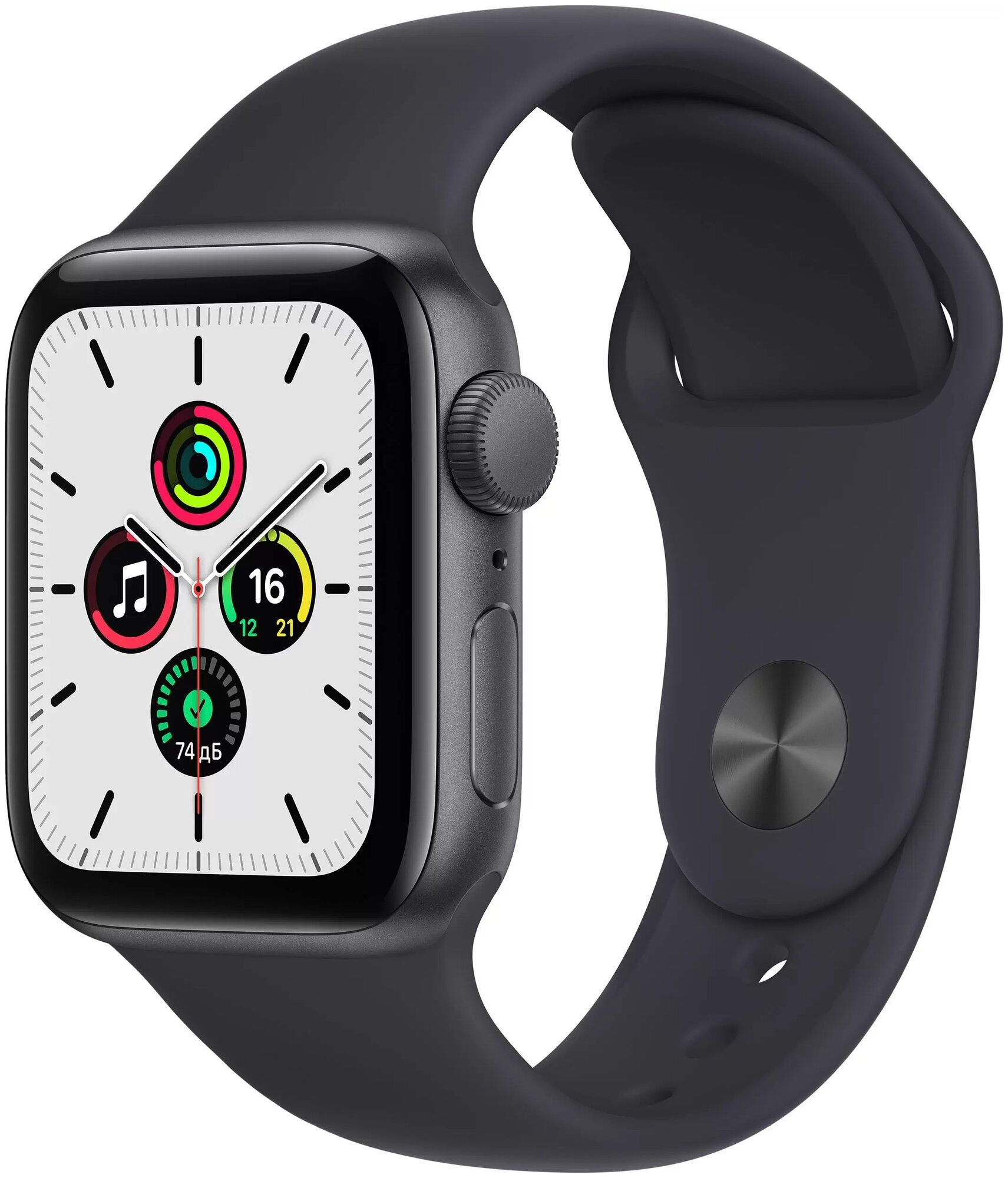 Apple Watch SE 2021, 44 мм, алюминий "серый космос", спортивный ремешок цвета "тёмная ночь" (MKQ63)